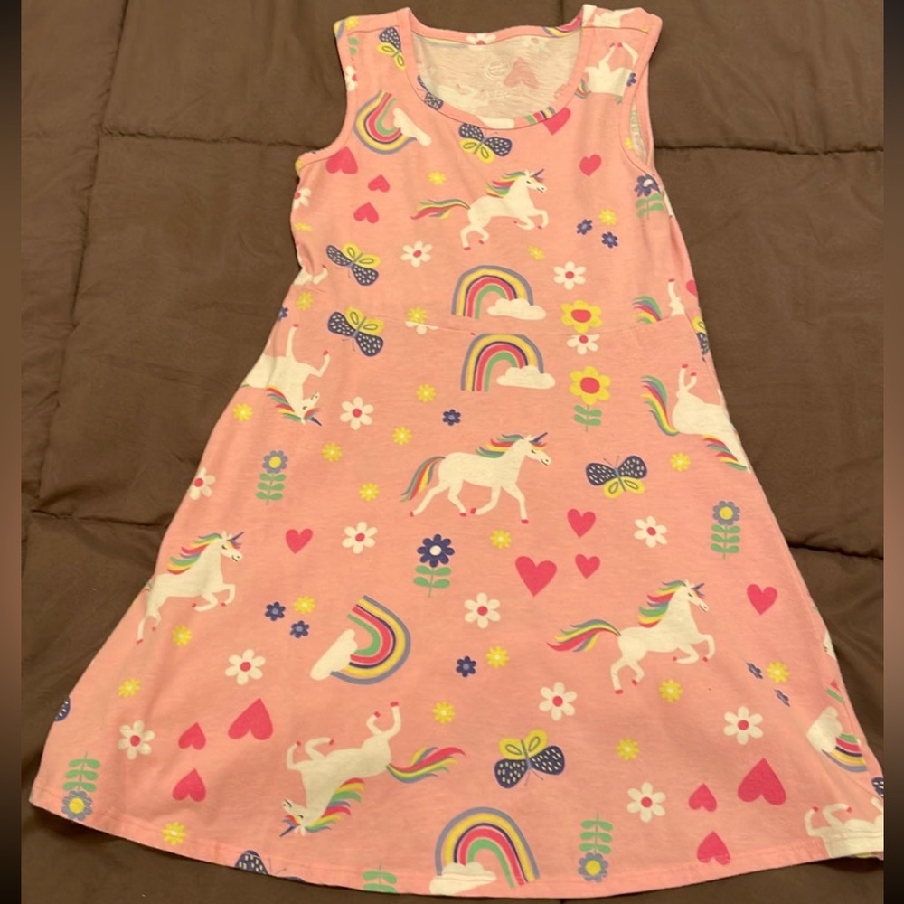 Wonder Nation Girls Rainbow Unicorn Dress M(7-8)